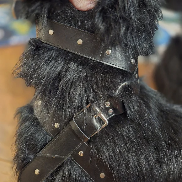 Dolls Kill Club E X Black Faux Fur Boots with Leather Straps - Picture 2 of 7